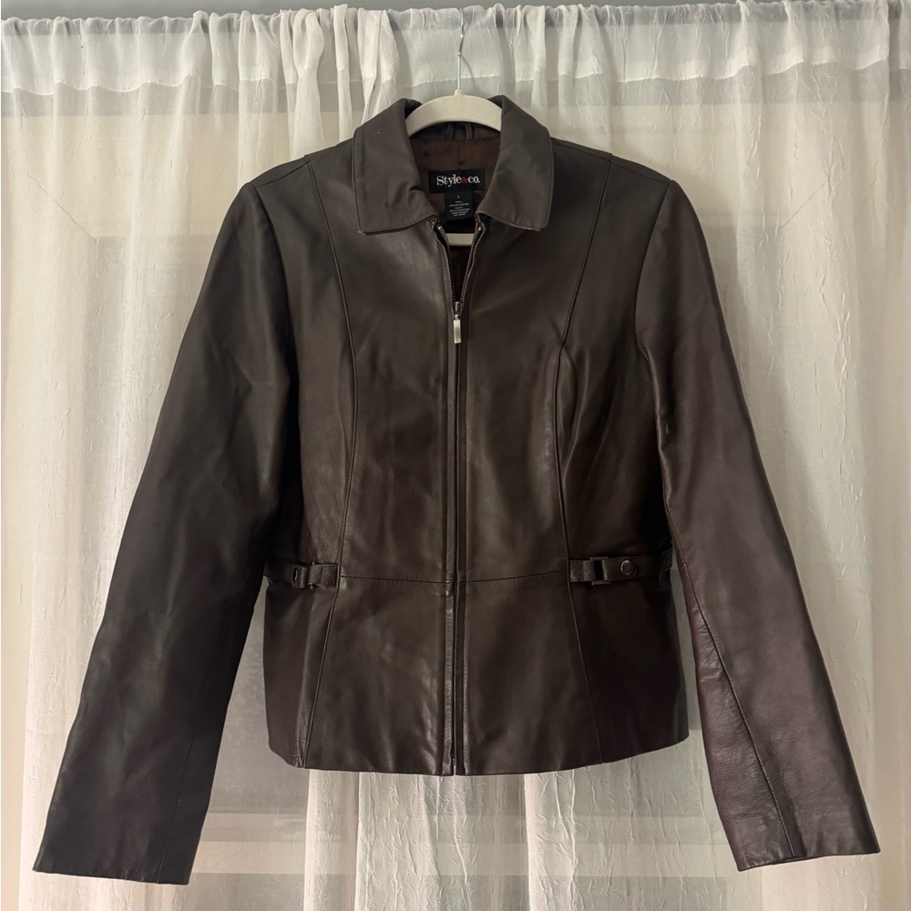 Style & Co. Dark Brown Leather Jacket